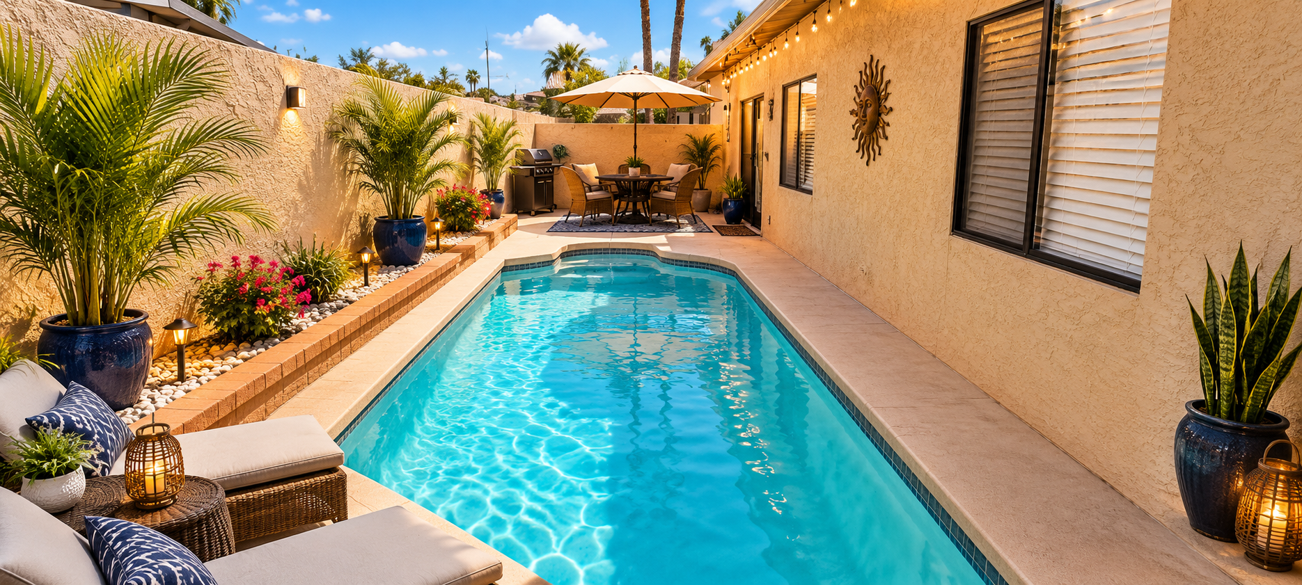 Pool patio staged